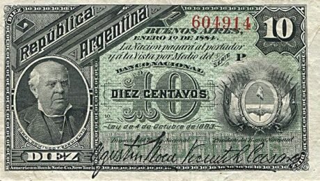 Аверс банкноты 10 сентаво (Аргентина) 1884 года