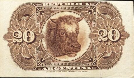 Реверс банкноты 20 сентаво (Аргентина) 1884 года