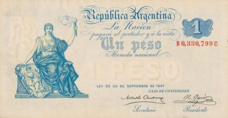 Аверс банкноты 1 песо large size (Аргентина) 1900 года