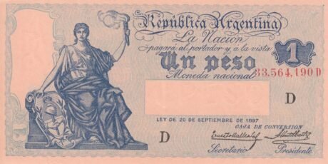 Аверс банкноты 1 песо (Аргентина) 1908 года