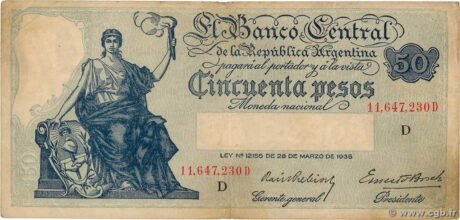 Аверс банкноты 50 песо (Аргентина) 1936 года