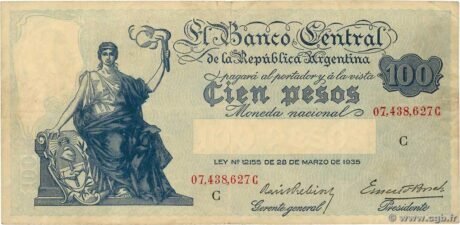 Аверс банкноты 100 песо (Аргентина) 1936 года