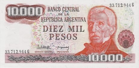 Аверс банкноты 10 000 pesos (Argentyna) 1976