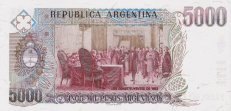 Реверс банкноты 5000 песо (Аргентина) 1984 года