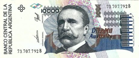 Аверс банкноты 10 000 аустралей (Аргентина) 1989 года