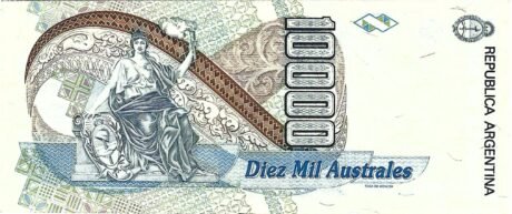 Реверс банкноты 10 000 аустралей (Аргентина) 1989 года