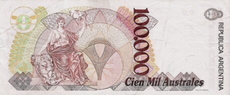 Реверс банкноты 100 000 аустралей (Аргентина) 1990 года