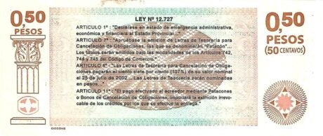 Реверс банкноты 50 сентаво (Аргентина) 2001 года