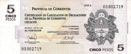 Аверс банкноты 5 песо (Аргентина) 2000 года