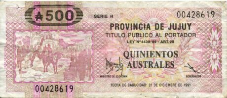 Аверс банкноты 500 аустралей (Аргентина) 1989 года