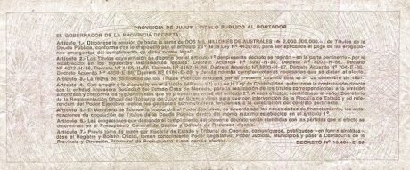 Реверс банкноты 1000 аустралей (Аргентина) 1989 года
