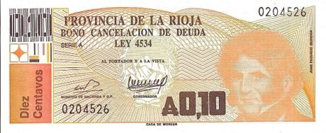 Аверс банкноты 10 сентаво (Аргентина) 1986 года