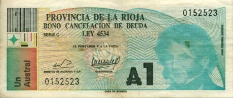 Аверс банкноты 1 аустраль (Аргентина) 1985 года
