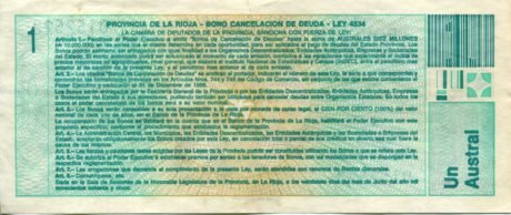 Реверс банкноты 1 аустраль (Аргентина) 1985 года