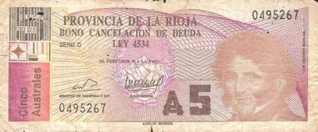 Аверс банкноты 5 аустралей (Аргентина) 1985 года