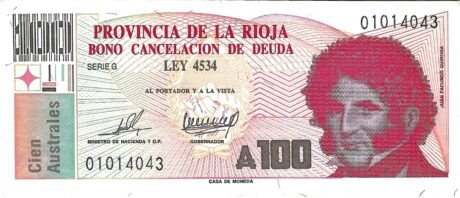 Аверс банкноты 100 аустралей (Аргентина) 1989 года