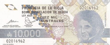 Аверс банкноты 10 000 аустралей (Аргентина) 1989 года