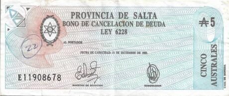 Аверс банкноты 5 Australs (Argentyna) 1985