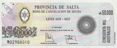 Аверс банкноты 50 000 Australijczyków (Argentyna) 1991
