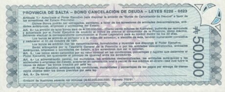 Реверс банкноты 50 000 Australijczyków (Argentyna) 1991