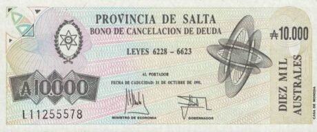 Аверс банкноты 10 000 Australijczyków (Argentyna) 1990