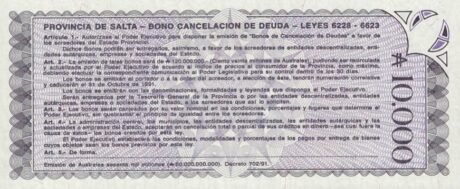 Реверс банкноты 10 000 Australijczyków (Argentyna) 1990