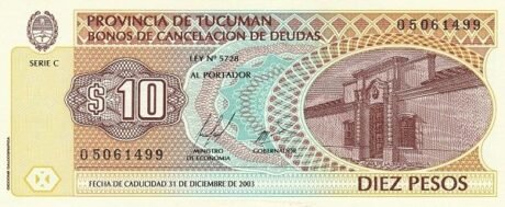 Аверс банкноты 10 песо (Аргентина) 2000 года