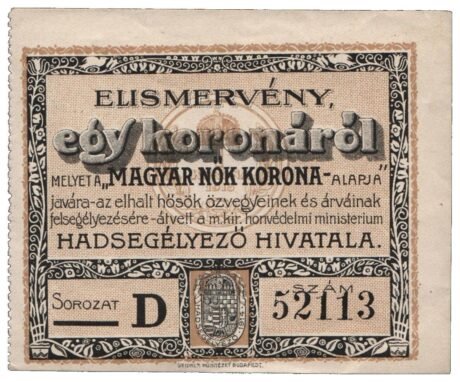 Аверс банкноты 1 korona Magyar Nők korona Alapja (Węgry) 1916