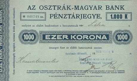 Аверс банкноты Bilet gotówkowy o wartości 1000 koron, Szatmár-Németi (Węgry) 1918