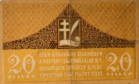 Аверс банкноты 20 Filler - Budapeszt (Węgry) 1919