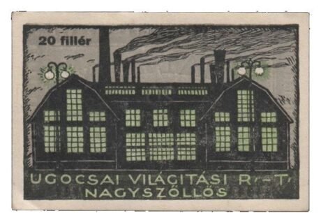 Реверс банкноты 20 wypełniaczy Ugocsai Világítási Rt.; Nagyszőllős (Węgry) 1919