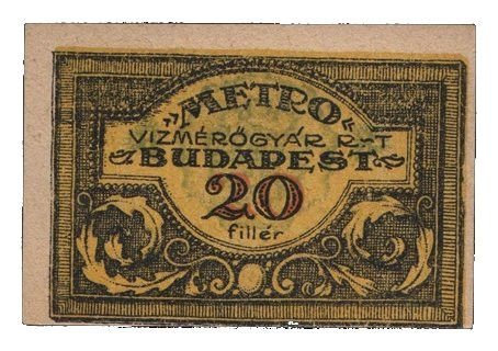 Реверс банкноты 20 wypełniaczy Metro Vízmérőgyár Rt.; Budapeszt (Węgry) 1920