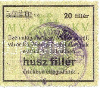 Аверс банкноты 20 wypełniaczy Miszkolc (Węgry) 1920 r