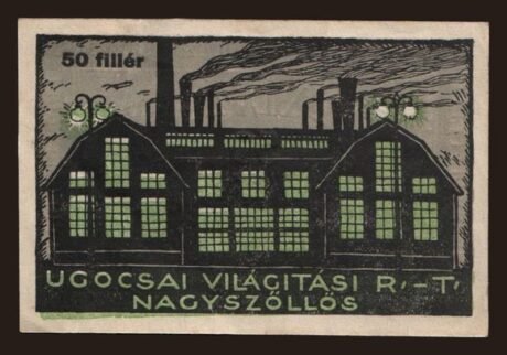 Реверс банкноты 50 wypełniaczy Ugocsai Világítási Rt.; Nagyszőllős (Węgry) 1919