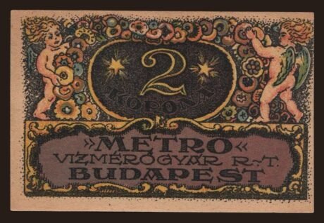 Реверс банкноты 2 CZK Metro Vízmérőgyár Rt.; Budapeszt (Węgry) 1920