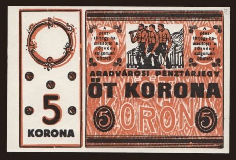 Аверс банкноты 5 koron Arad (Węgry) 1919