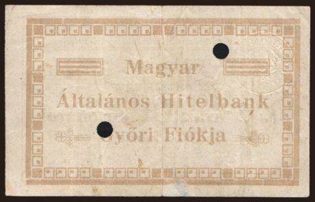 Реверс банкноты 5 koron Győr (Węgry) 1919