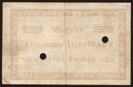 Реверс банкноты 20 koron Győr (Węgry) 1919