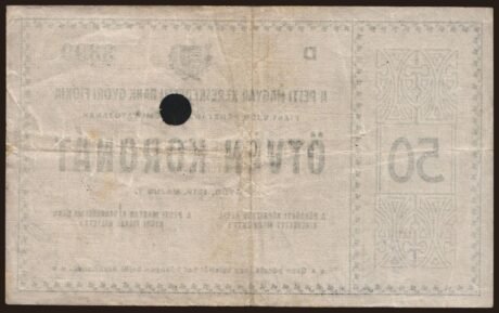 Реверс банкноты 50 koron Győr (Węgry) 1919