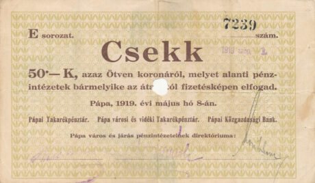 Аверс банкноты 50 koron (Węgry) 1919