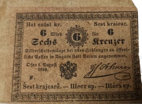Аверс банкноты 6 kreuzerów Almásy bankó (Węgry) 1849