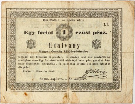 Аверс банкноты 1 forint Almásy bankó (Węgry) 1849