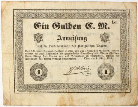 Реверс банкноты 1 forint Almásy bankó (Węgry) 1849