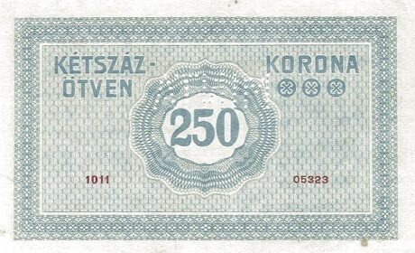 Реверс банкноты 250 koron „Księżniczka Zita” (Węgry) 1914