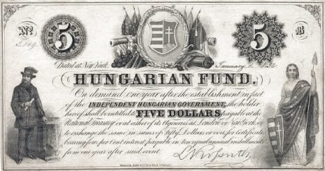 Аверс банкноты 5 dolarów Nowy Jork (Węgry) 1852