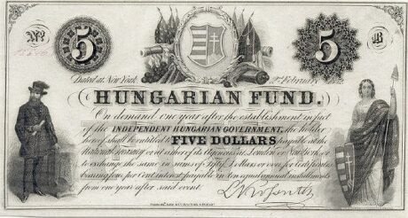 Аверс банкноты 5 dolarów Nowy Jork (Węgry) 1852