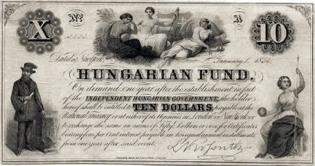 Аверс банкноты 10 долларов Нью-Йорк (Венгрия) 1852 года