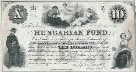 Аверс банкноты 10 долларов Нью-Йорк (Венгрия) 1852 года