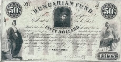Аверс банкноты 50 долларов Нью-Йорк (Венгрия) 1852 года