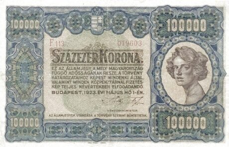 Аверс банкноты 100 000 крон (Венгрия) 1923 года